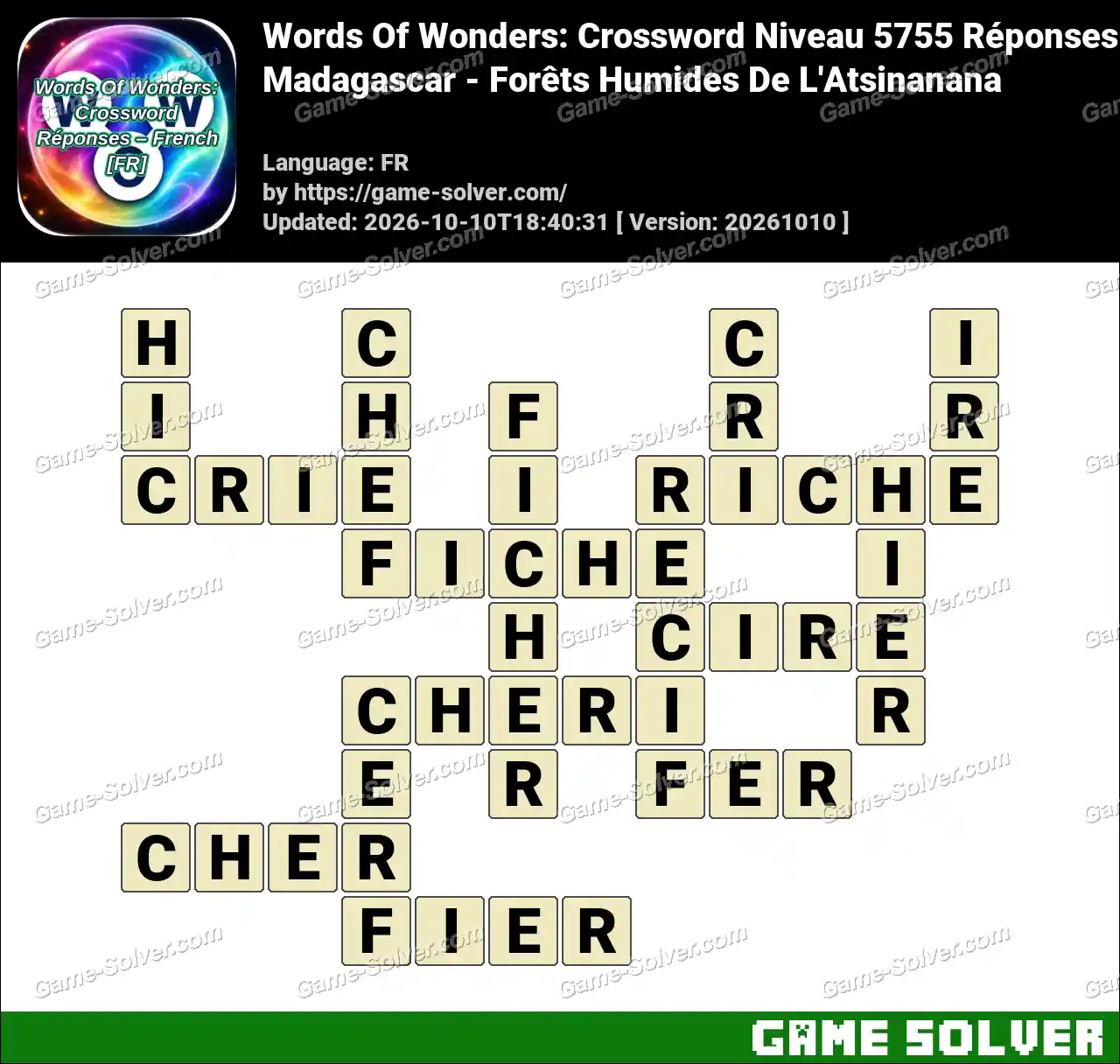 Words Of Wonders: Crossword Niveau 5755 Réponses – Madagascar – Forêts Humides De L’Atsinanana